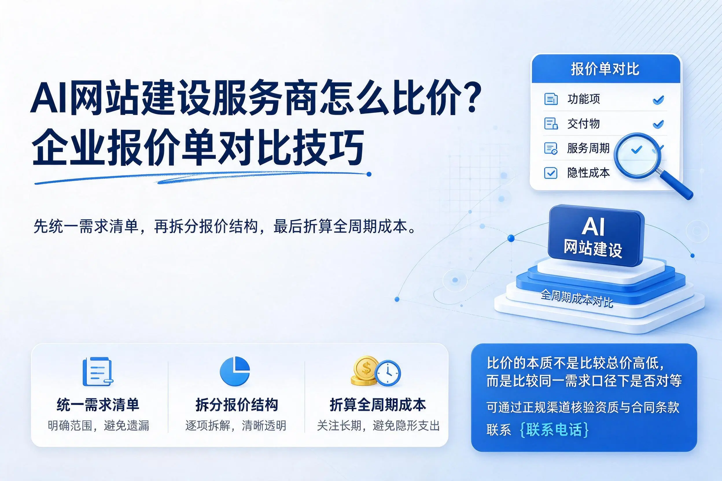 AI网站建设服务商怎么比价？黔南企业报价单对比技巧