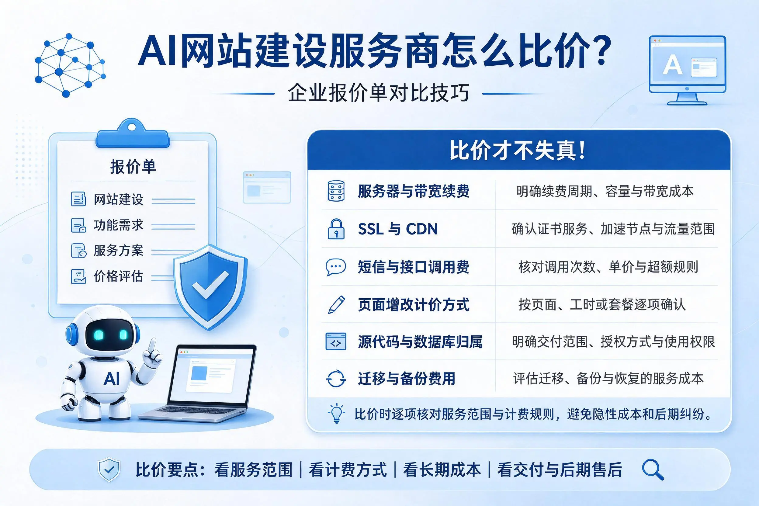 AI网站建设服务商怎么比价？黔南企业报价单对比技巧
